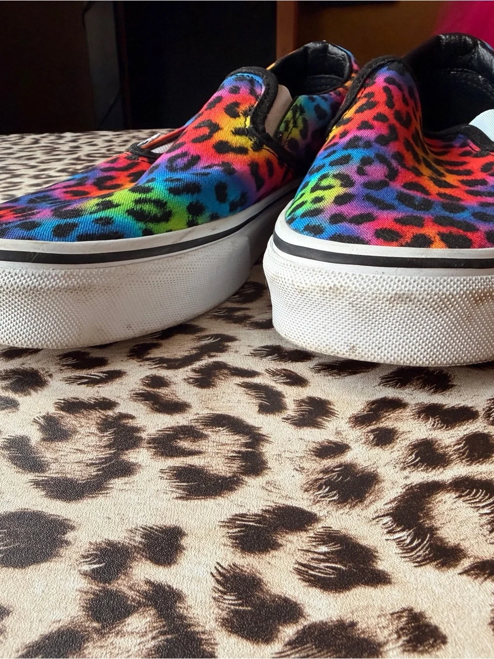 Vans Women’s Rainbow Leopard Slip-On Shoes